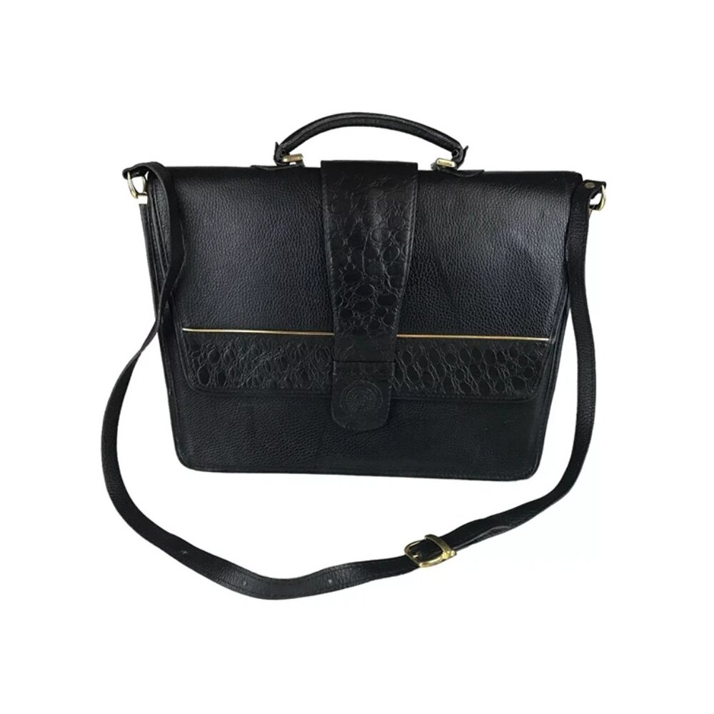 First Class Unisex Black Leather Adjustable Strap Top Handle‎ Crossbody Bag